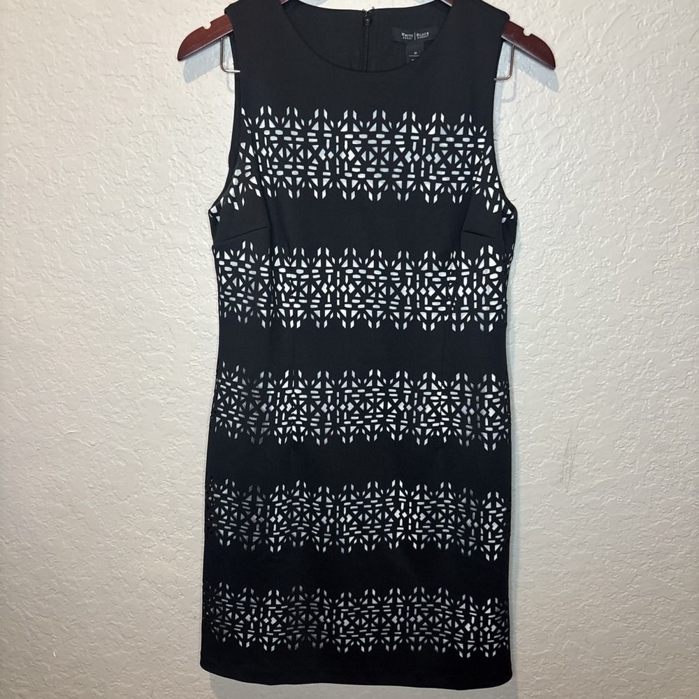 White House Black Market Womens Black Sleeveless Dress Geometric Design, Size 10